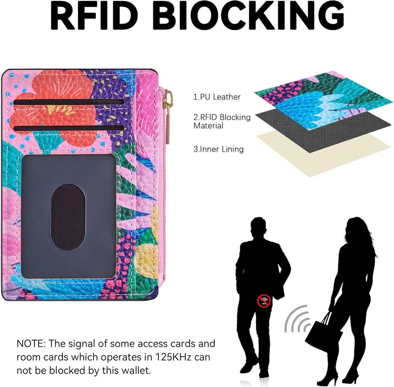 Tipmile Credit Card Holder for Women Slim Minimalist Front Pocket RFID Blocking Wallet Small Compact Card Case with ID Window, Floral Bloom - Image 2
